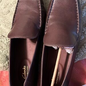 Brand New Clarks.  Casual, Classic Brown Leather Slip-Ons.  Rubber Soled.